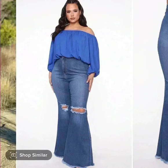 Fashion Nova Mystery Solved Extreme Bell Bottom Jeans Sz 1X - Picture 1 of 16